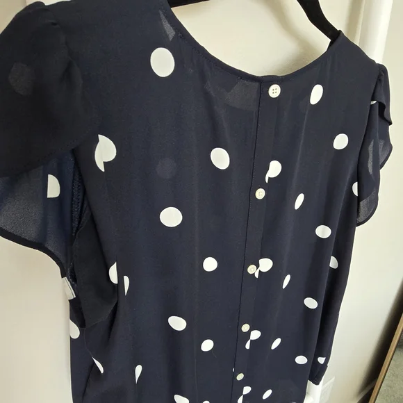 Loft Navy Polka Dot Women's Short Sleeve Blouse - Picture 8 of 9